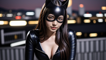 AsianAIModel On A Roof At Night As Catwoman Closeup Crouching 2