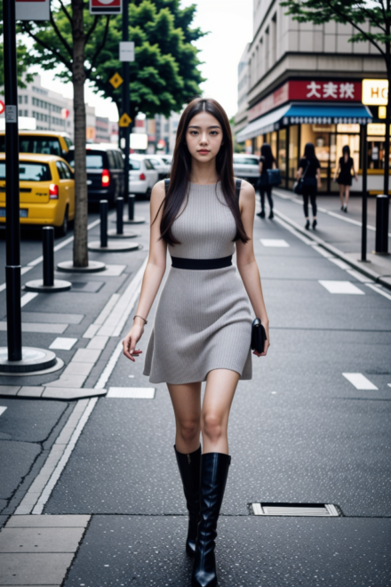 Going for a stroll in grey dress