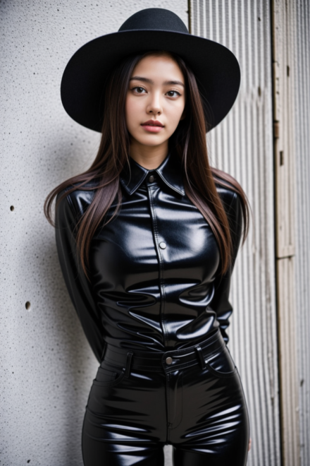 all black leather and cowboy hat