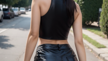 black leather top and black leather hot pants