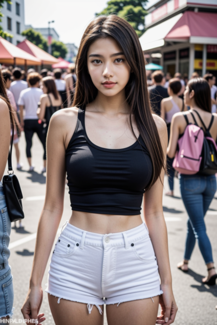 black tank top and white shorts at the carnival