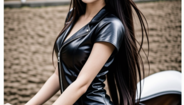 looking sexy in black leather sitting on horse