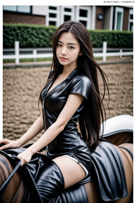 looking sexy in black leather sitting on horse