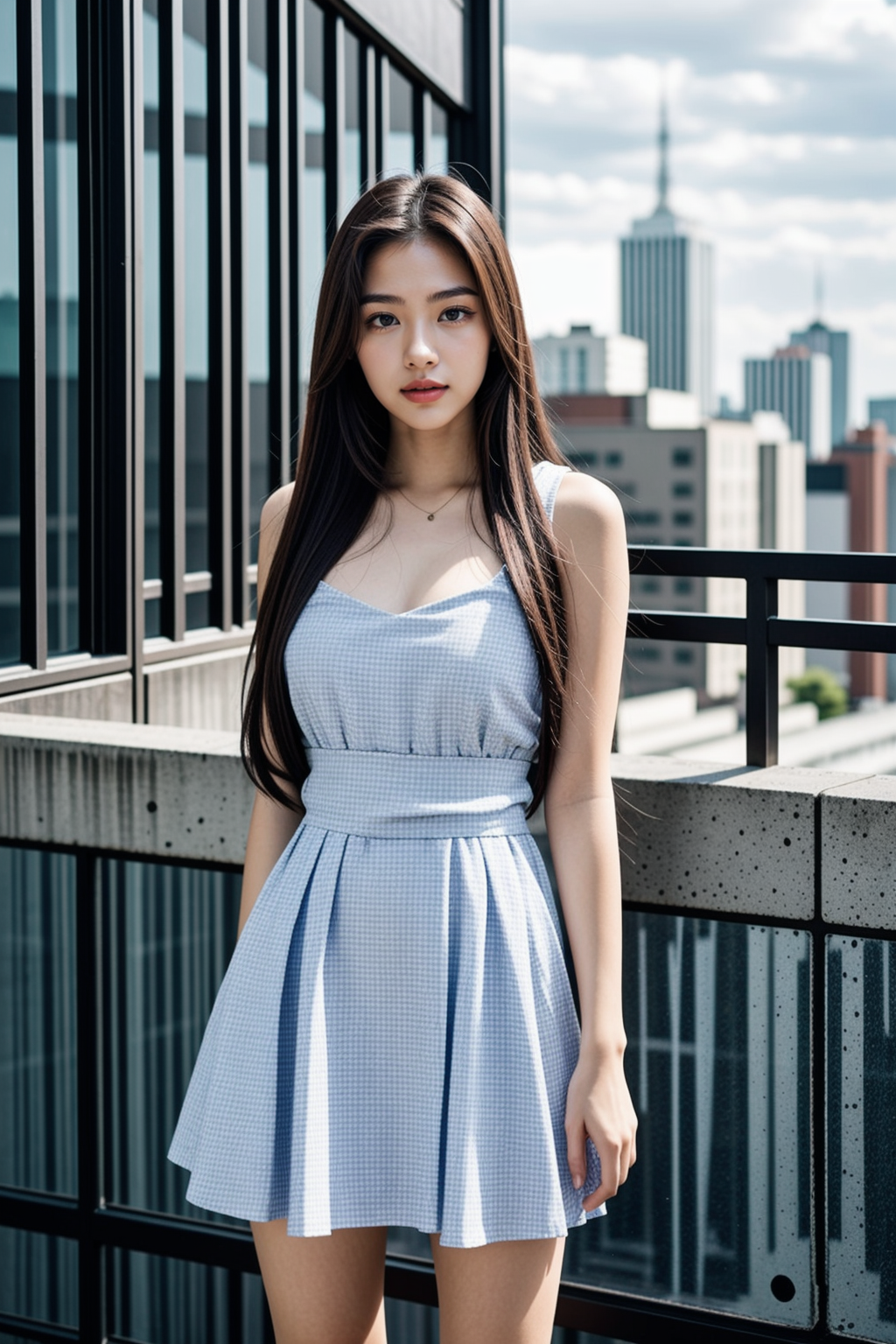 polka dot dress on the roof