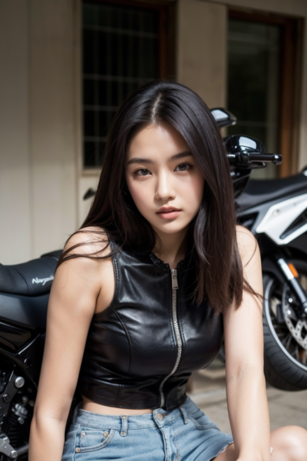 sitting in front of motorcycle