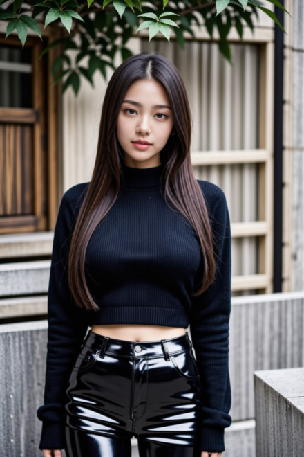 black sweater and black leather pants
