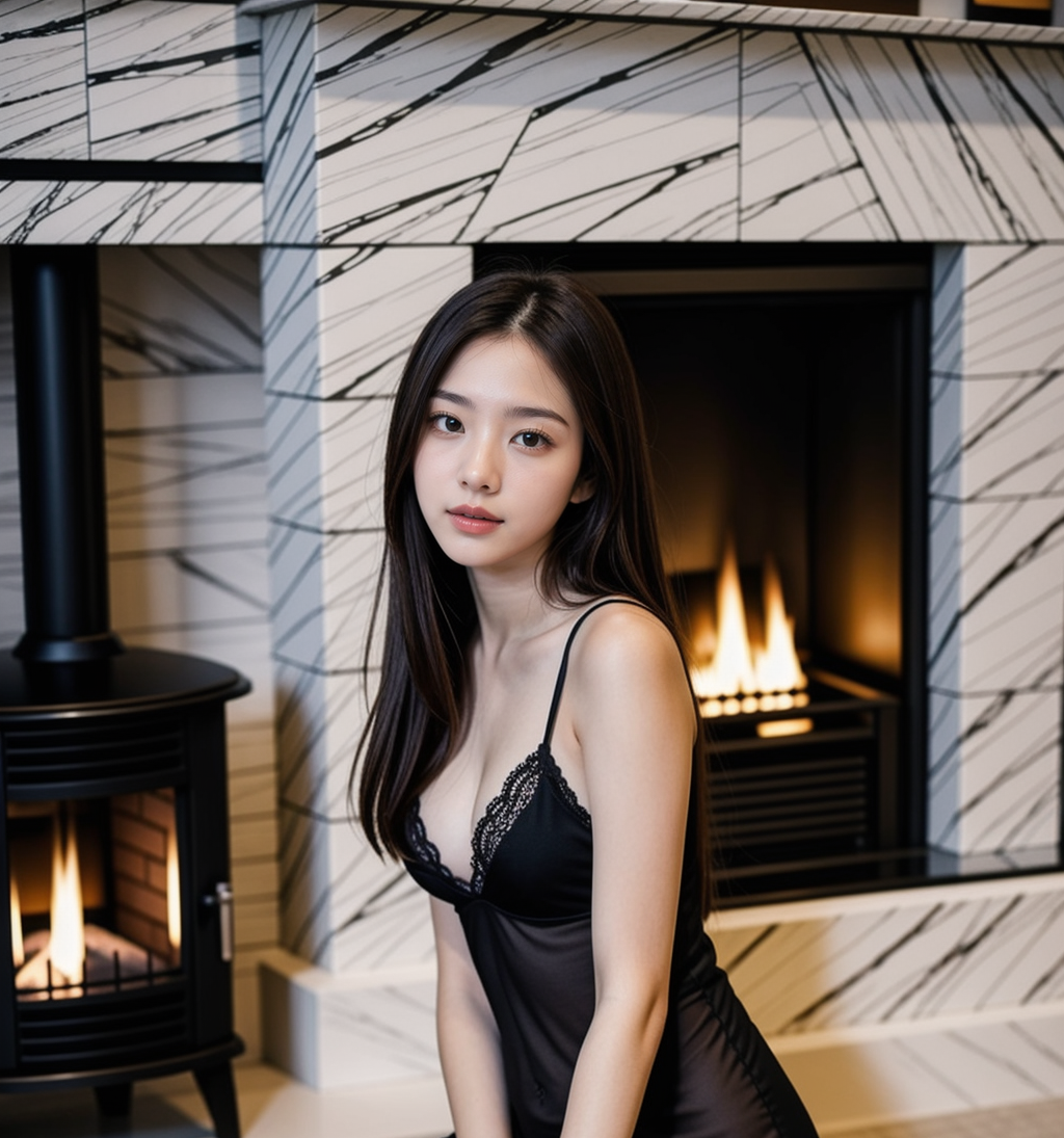 by fireplace