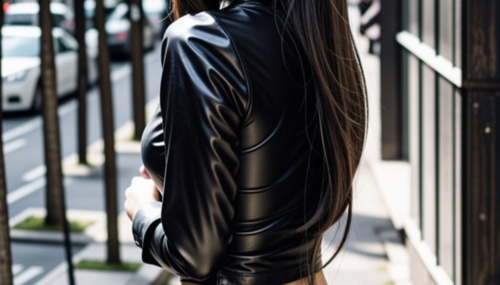 tight black leather backside view
