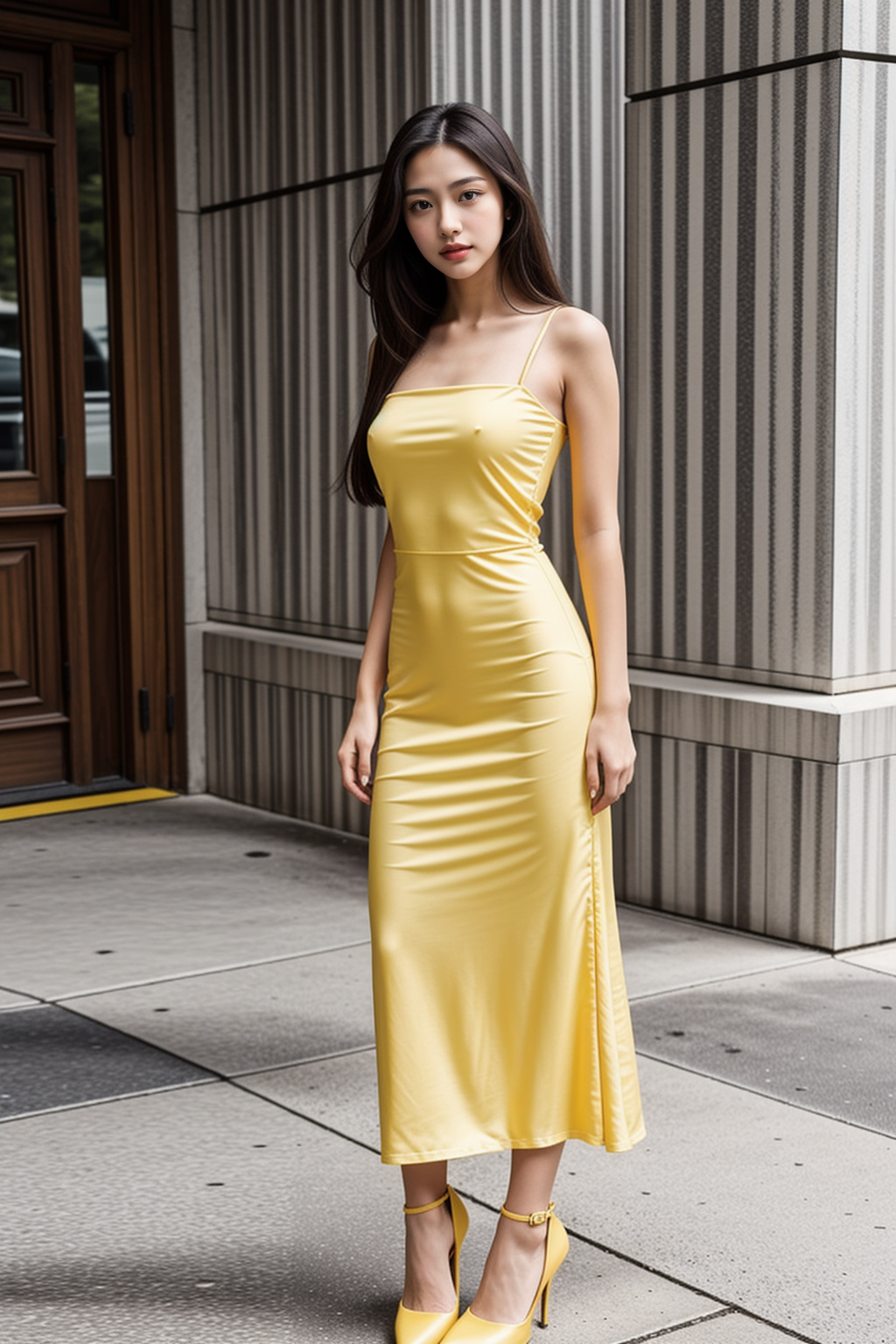 yellow dress sexy pose