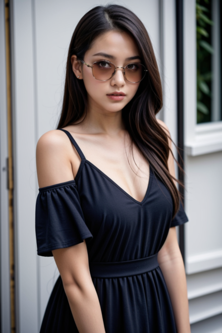 black dress and sunglasses