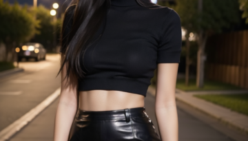 black top and black leather skirt