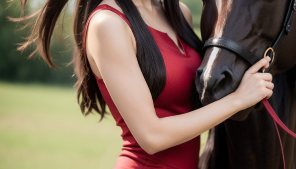red dress and horse